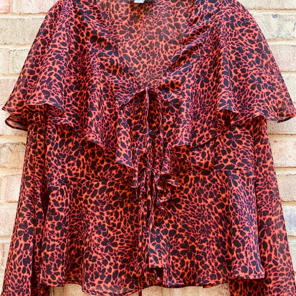 Topshop Red and Black Leopard Print Blouse